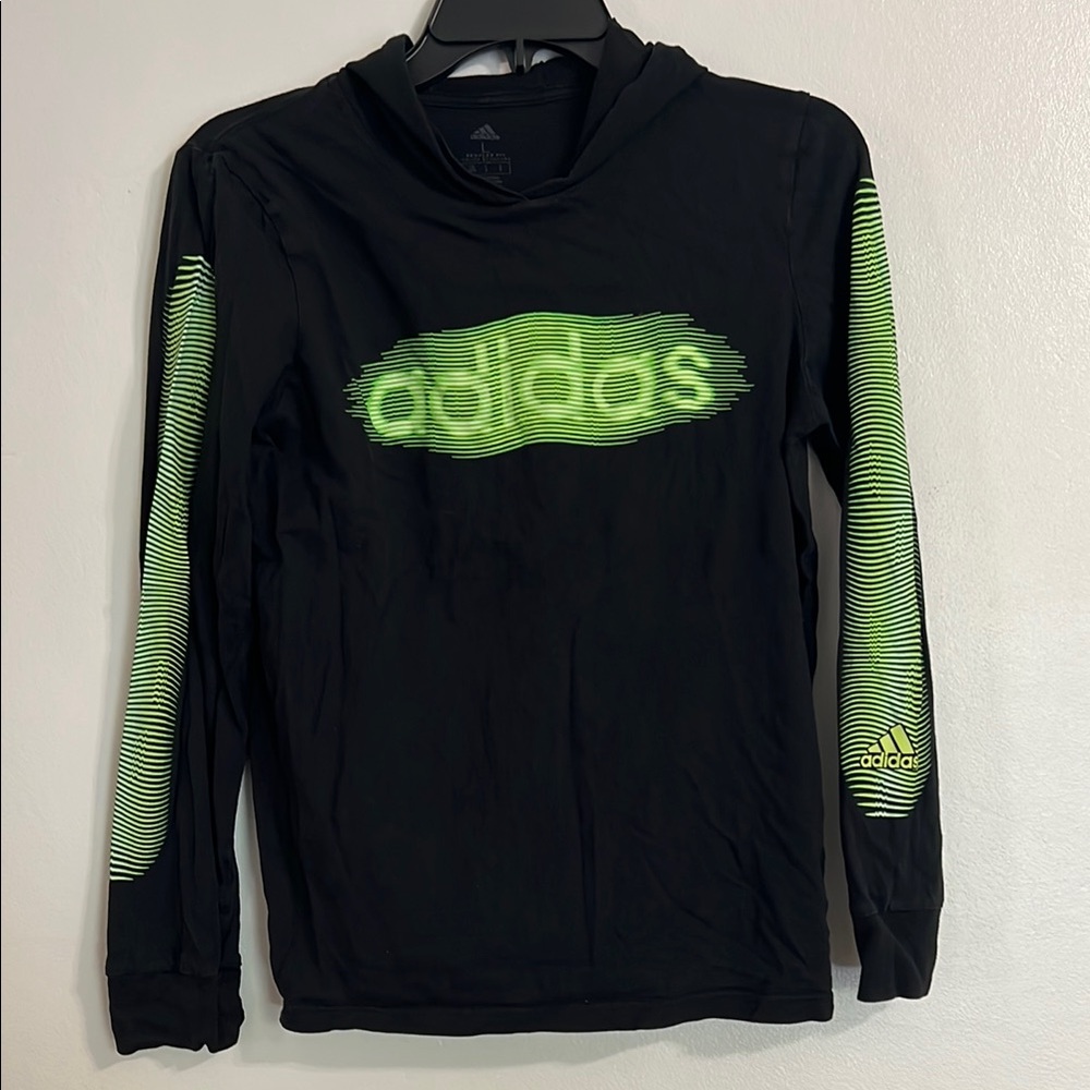 Adidas Black and Green Sweatshirt Hoodie